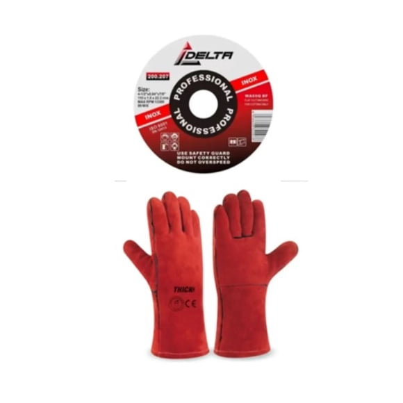 Guantes Soldador Rojo + Regalo Disco De Corte 4 1 2 1mm Rojo