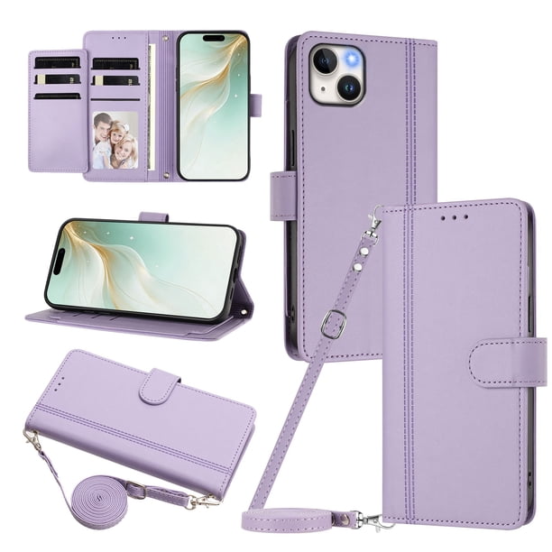 iPhone 14 Plus Funda Billetera con Cierre Magnético, Morado Claro