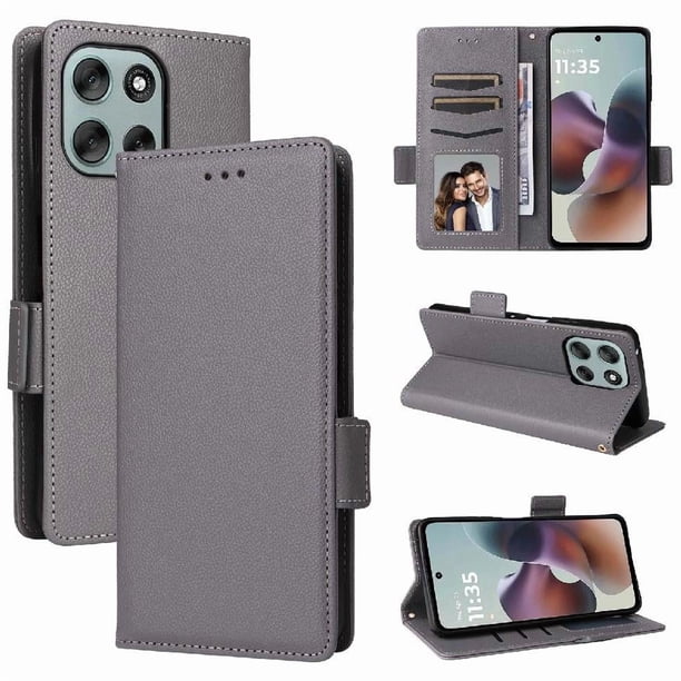 Funda Cartera para Motorola MOTO G66J 5G Tapa Flip con Ranuras y Soporte Gris
