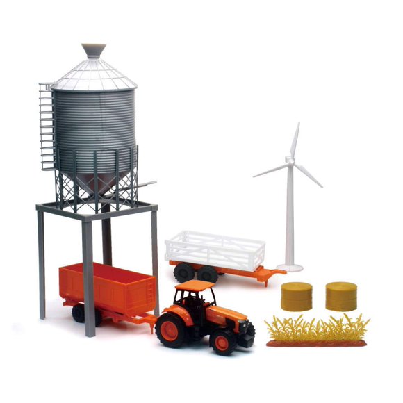 Set de Tractor de Juguete NewRay Kubota M5-111 con Tolva para Granos