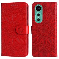Funda Tipo Cartera Foxdock Para Huawei Nova 12 , Diseño Girasol En Relieve, Cuero Pu, Cierre Magnético, Soporte Y Tarjetero