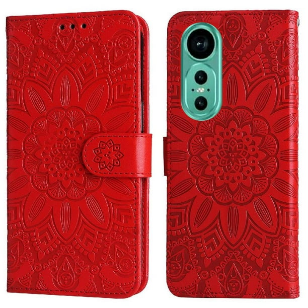 Funda tipo cartera FOXDOCK para Huawei Nova 12 , diseño girasol en relieve, cuero PU, cierre magnético, soporte y tarjetero