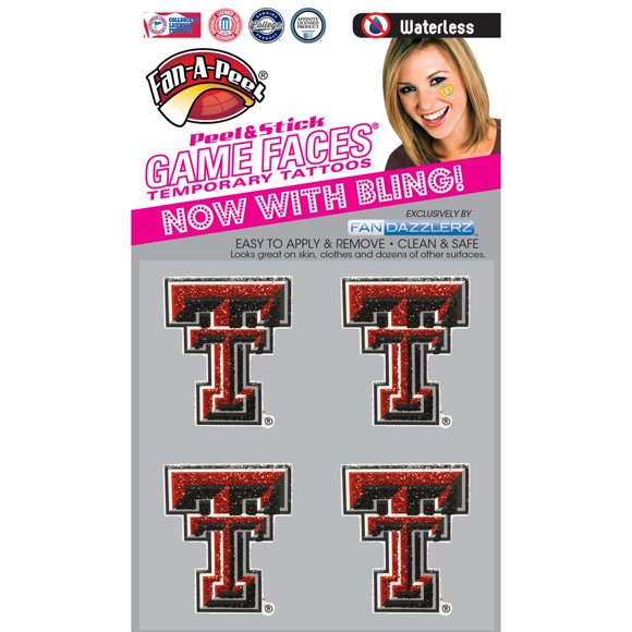 Tatuaje Temporal FAN-A-PEEL Texas Tech con Brillo