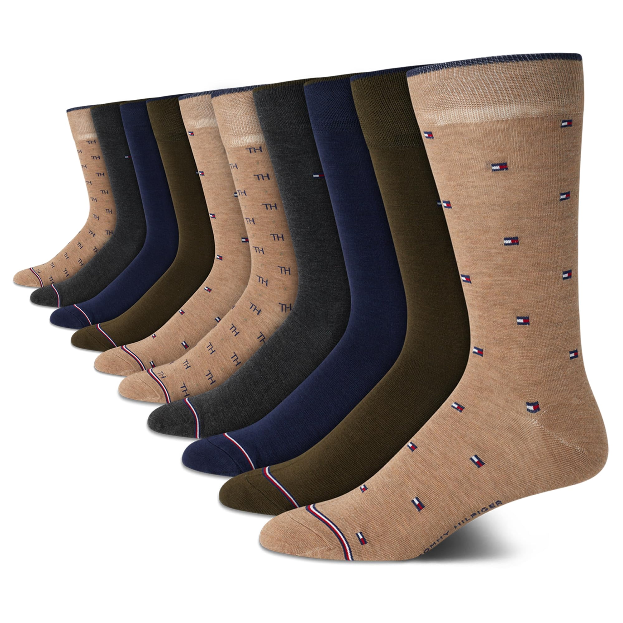 Pack De 10 Calcetines De Vestir Tommy Hilfiger Para Hombre, Tallas 7-12, Color Caqui