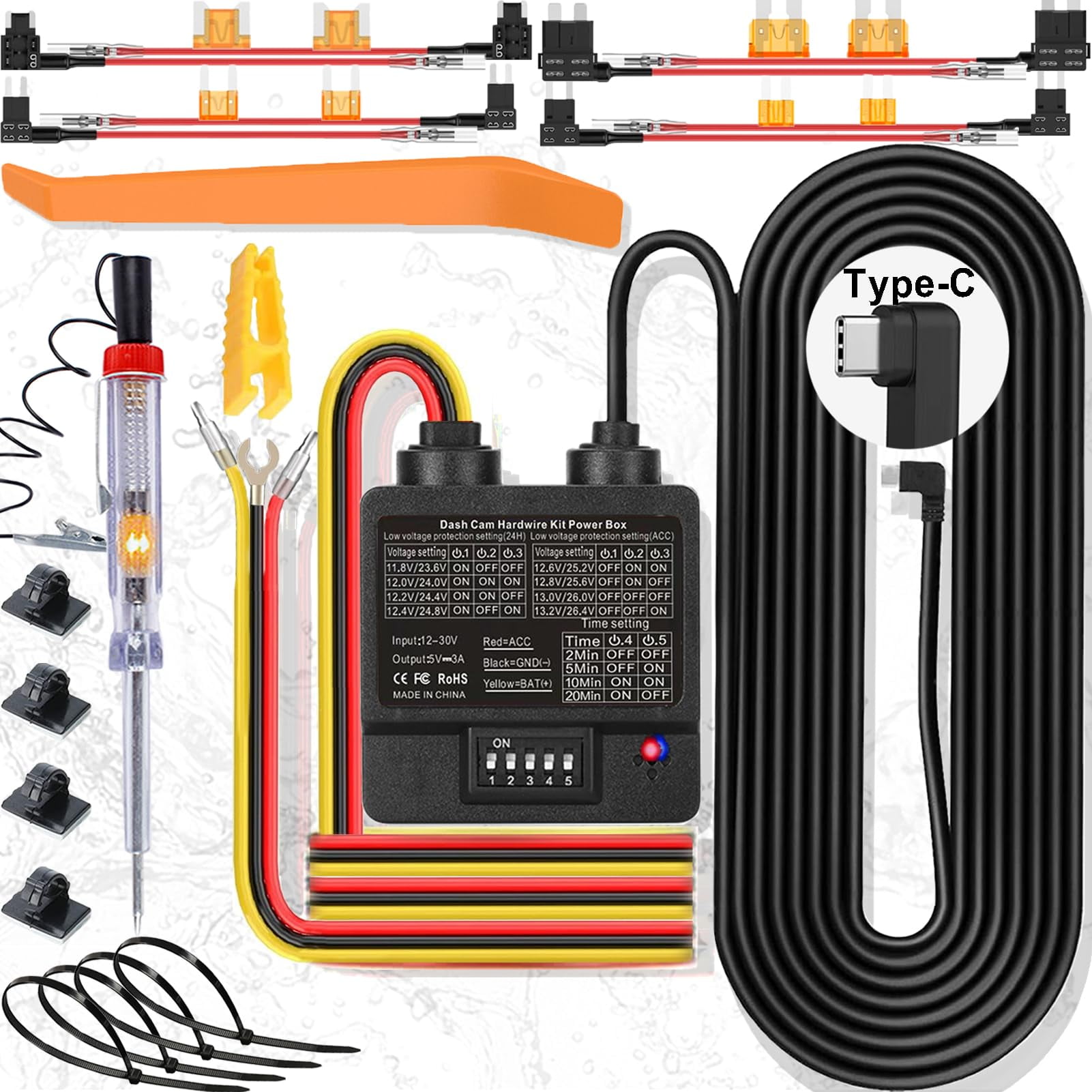 Kit De Cableado Para Cámara De Tablero Redsia Usb C De 3 Cables, 3,5 M, 12-24 V