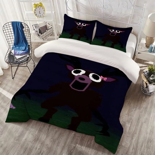 3pcs Horror Deer Monster Antler Pink Bow Pattern Three-Piece Set Soft Duvet Cover + 2 Pillowcases