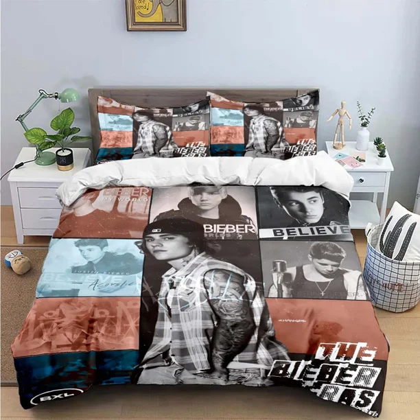 Pop Singer J-Justin Bieber Printing Bedding Set Duvet Cover Comforter Bed Youth Kids Girl Boys Birthday Gift Bed Sheets