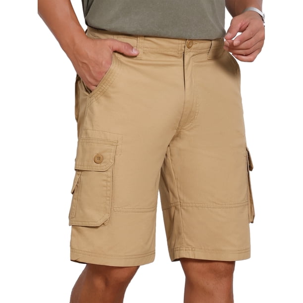 INSPIRE CHIC Pantalones Cortos de Carga de Algodón Casual con Múltiples Bolsillos para Hombre Regreso a Clases Camping Pesca 32 Caqui