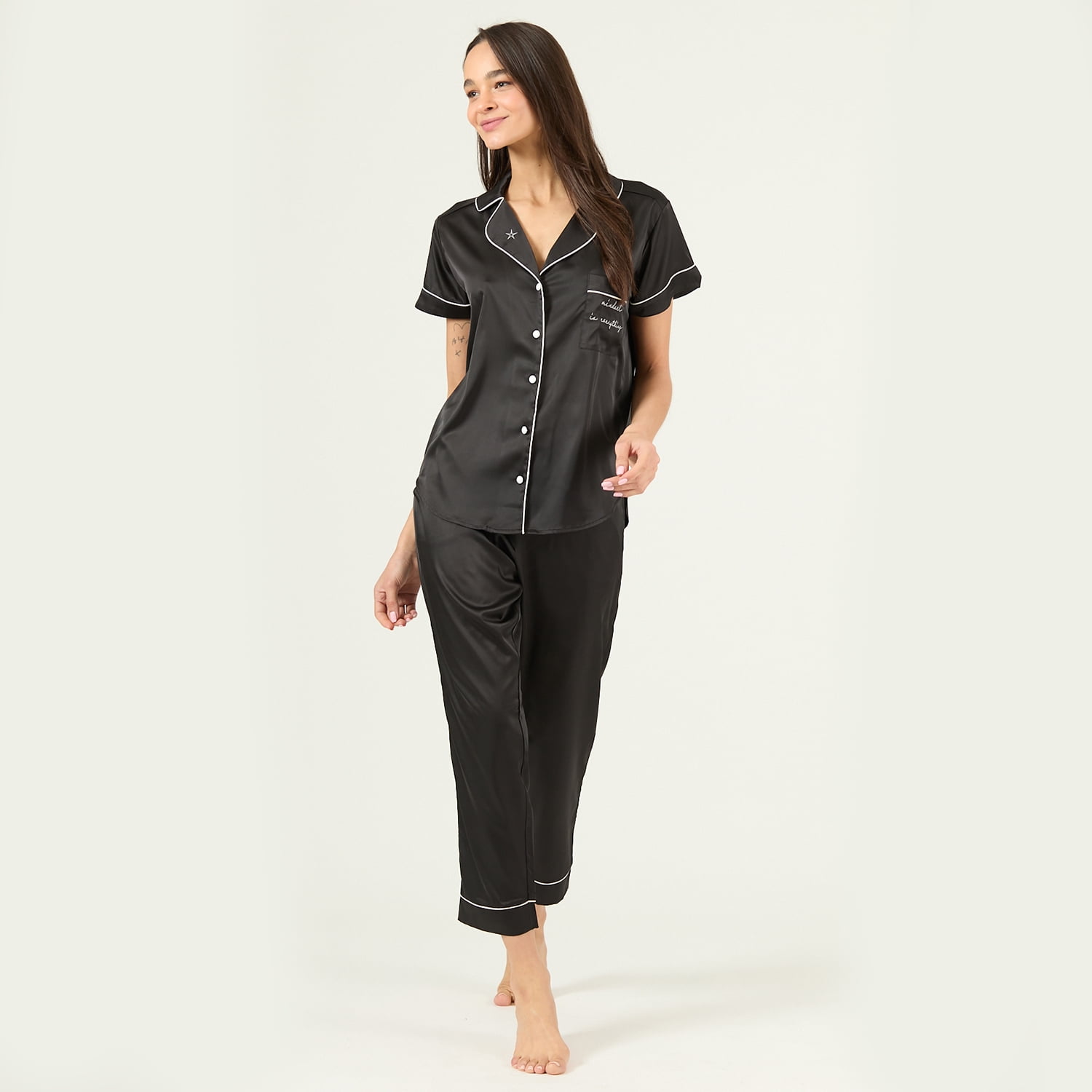 Bbz Barbizon - Pijama De Mujer Roma Pantalon Manga Corta Negro