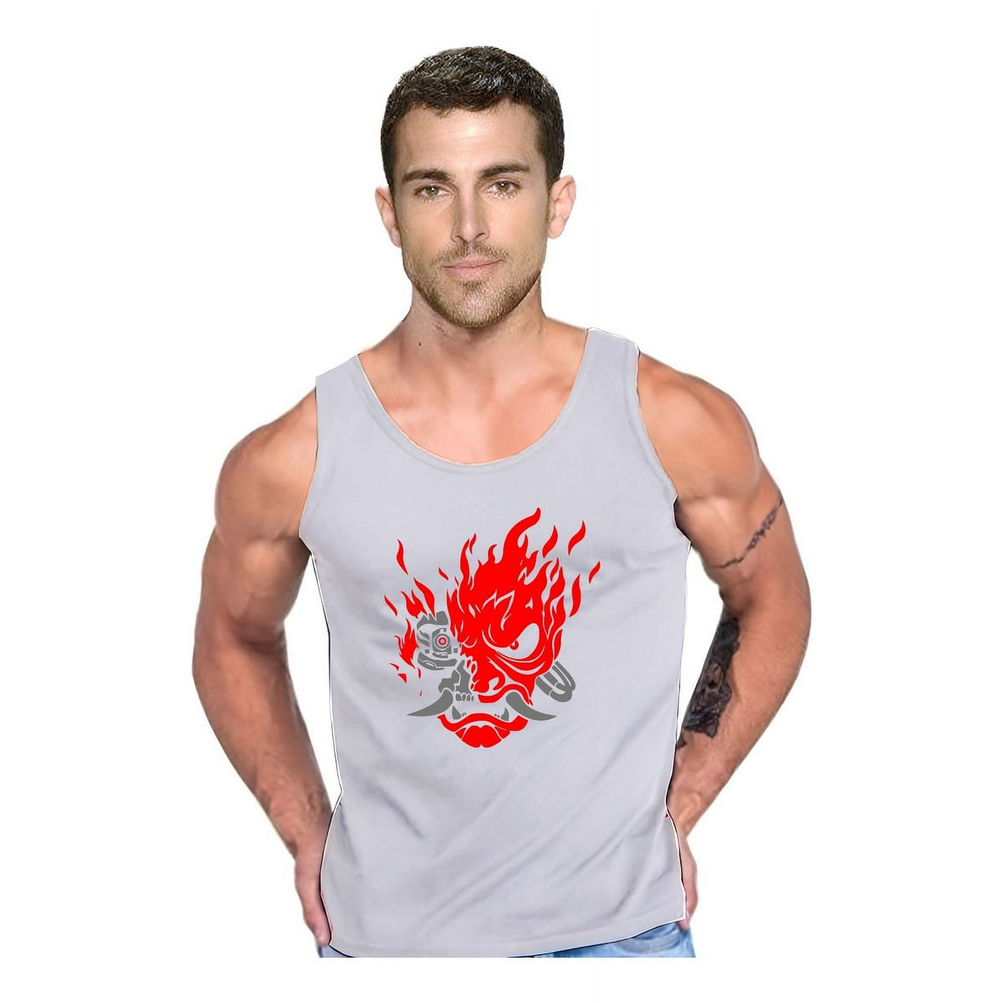 Persodesign - Polera Tank Cyberpunk 2077 Wake The F Ck Samurai Talla L Gris Hombre