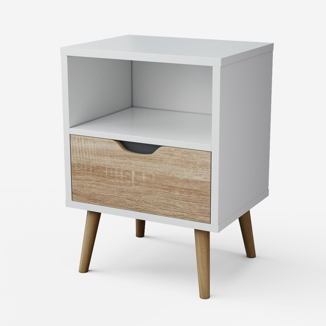 Relan - Velador Top Living Tromso Con Cajón Blanco Y Madera