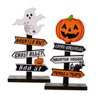 Bothyi - Placa De Decoración De Mesa De Halloween, 2 Uds., Adornos Creativos, Señal De Calabaza Fantasma