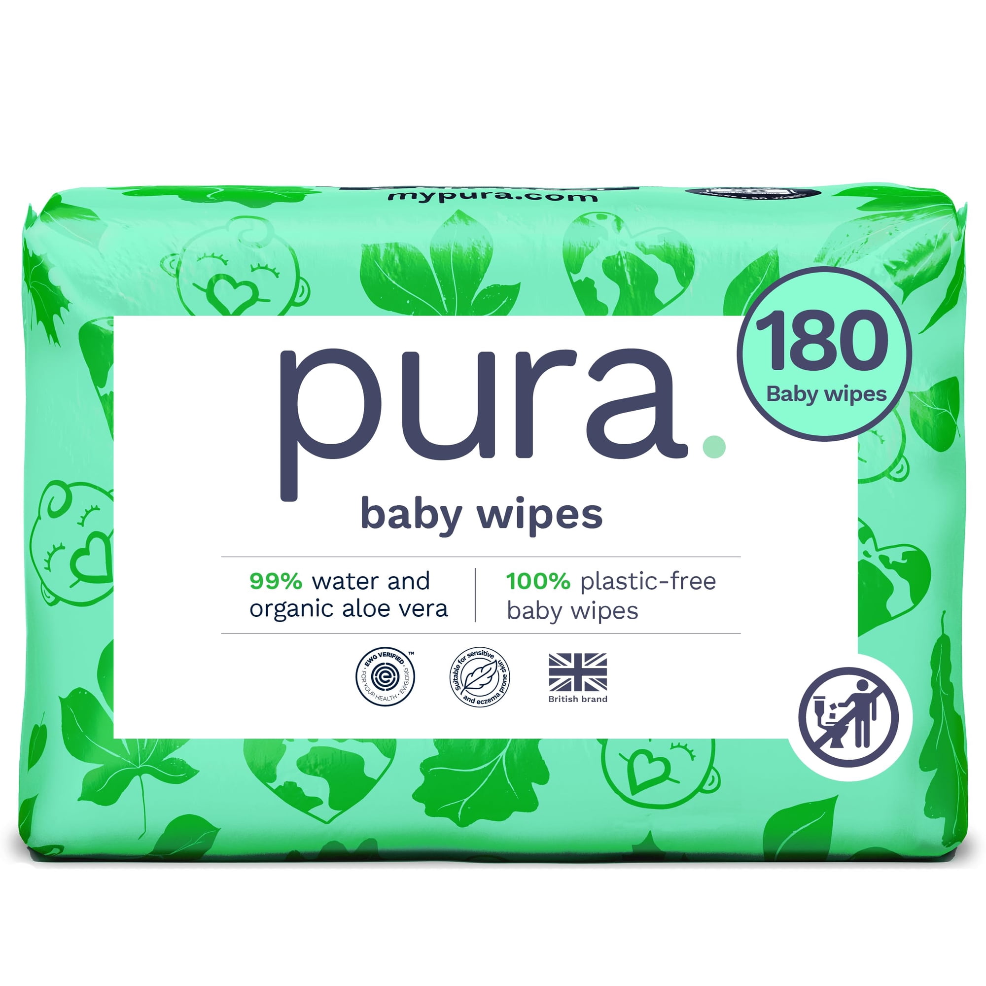 Toallitas Para Bebés Pura Natural Sensitive 99% De Agua 180 Toallitas