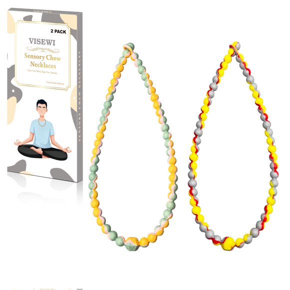 Collar de dentición VISEWI de silicona sensorial masticable - Pack de 2