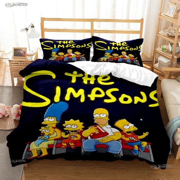 v1007 Bed Sheets Anime The Simpsons Duvet Cover,Bart Simpson Bedding Set,WooHoo Simpsons Quilt Covers Pillowcases Bedroom for Children Adolescent 3-Piece Bedding Set (1 Duvet Cover + 2 Pillow Shams) B