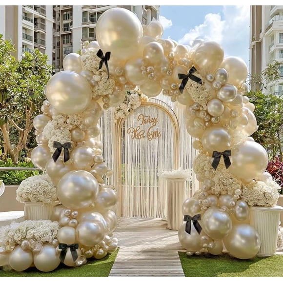 Kit de arco de globos feilebalon blanco perla y negro con lazo