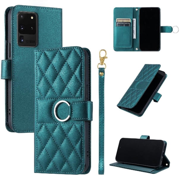 Funda Acolchada con Anilla y Correa para Samsung Galaxy S20 Ultra Slots para Tarjetas Verde
