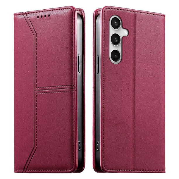 Funda tipo cartera con bloqueo RFID para Samsung Galaxy S25 FE cubierta magnética de cuero con tapa y soporte Rojo