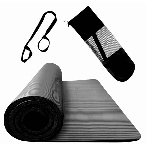 Mat Yoga Colchoneta Ejercicio Grueso 10mm Bolso Y Correa Color Negro