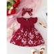 thumbnail image 3 of 2pcs Baby Girls Casual Floral Graphic Print Bowknot Fly Sleeve Dress & Headband Set Clothes, 3 of 5