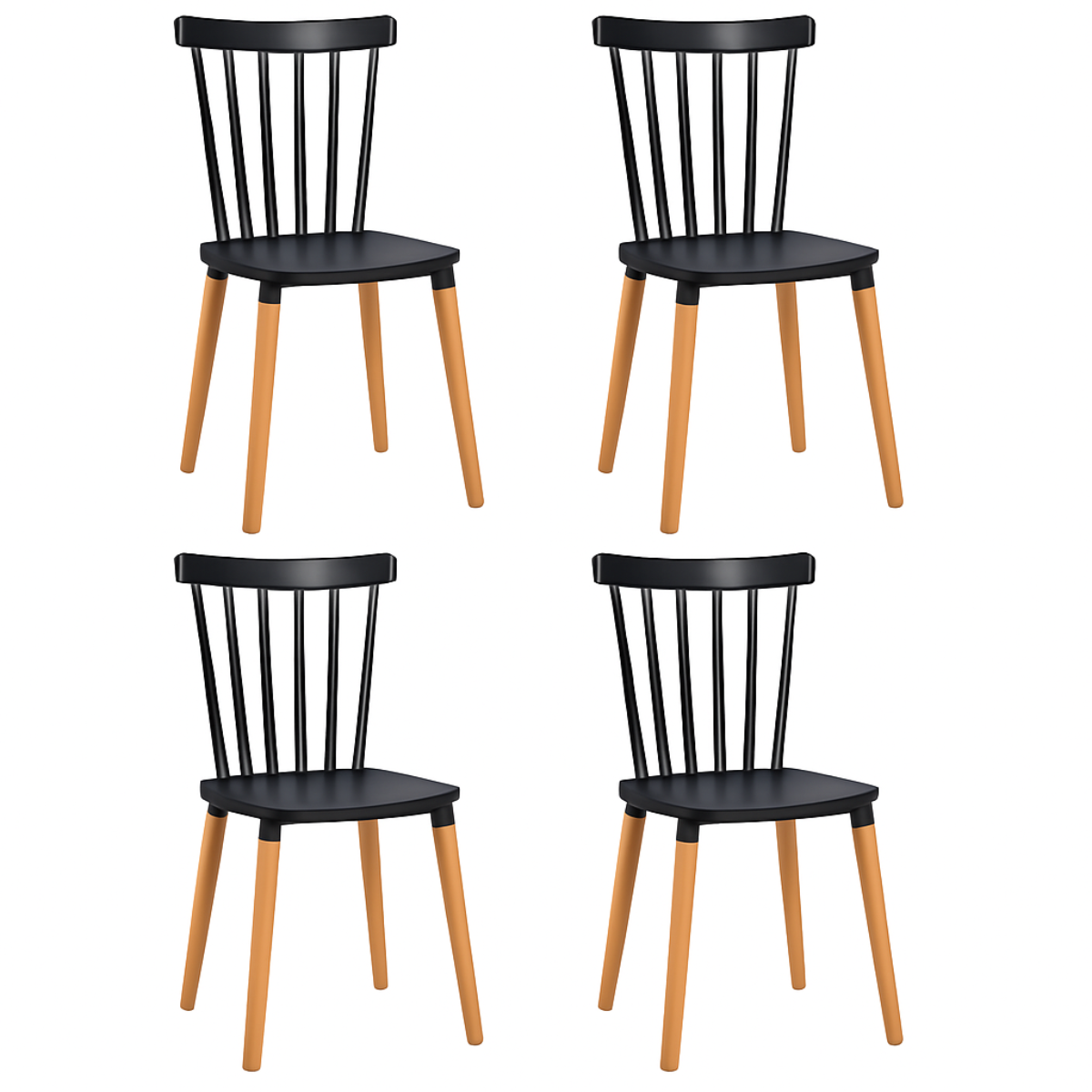 Moboi - Pack 4 Sillas Windsor Para Comedor O Terraza Negras