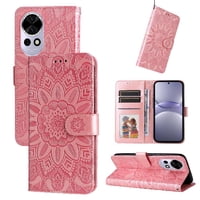 Funda Tipo Cartera Foxdock Para Huawei Nova 14 , Diseño Girasol En Relieve, Cuero Pu, Cierre Magnético, Soporte Y Tarjetero