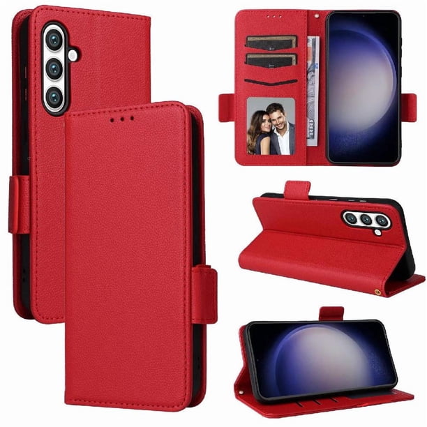 Funda Cartera para Samsung Galaxy S24 FE Tapa Flip con Ranuras y Soporte Rojo