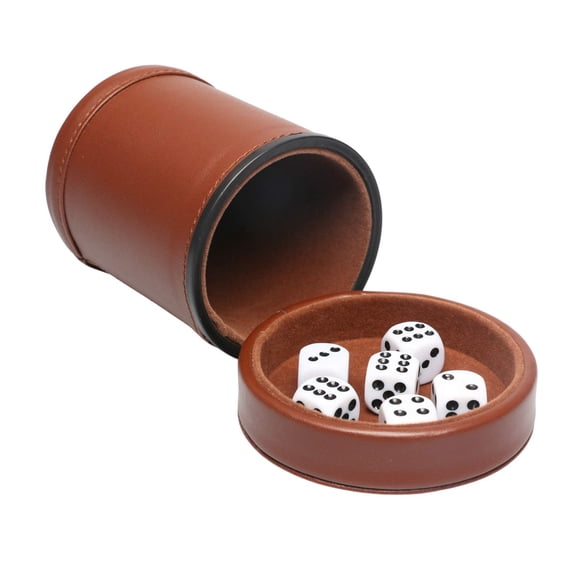 Juego de tazas para dados RERIVER de piel sintética con tapa y forro de fieltro marrón oscuro
