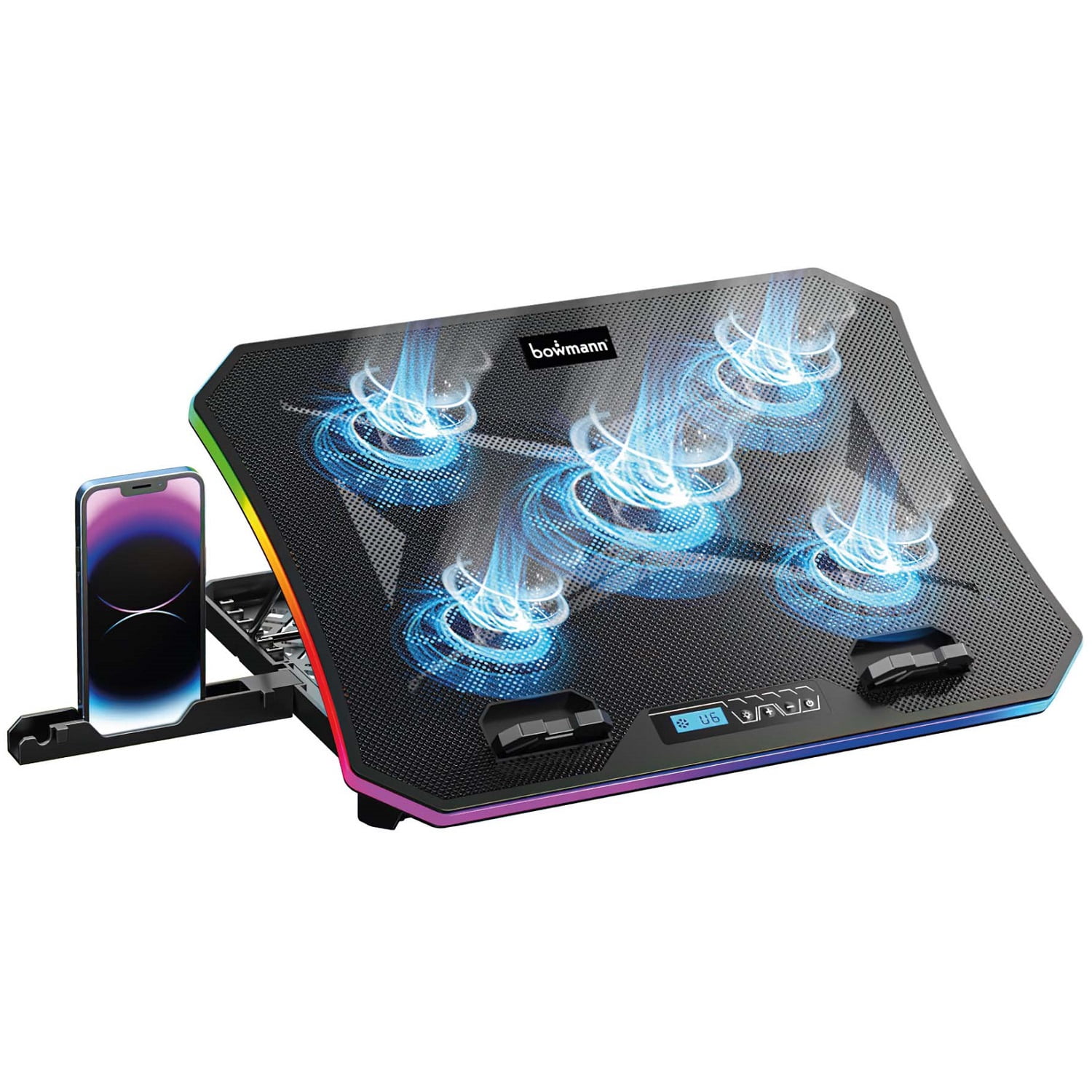 Bowmann - Base Cooler Notebook Rgb Con Soporte Celular Bw-c5r