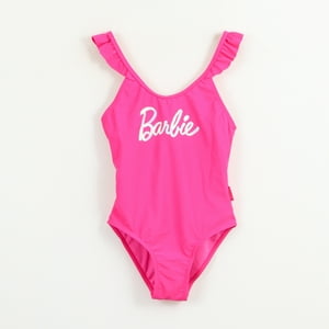 Traje De Baño Entero Niña Rosa Logo Barbie