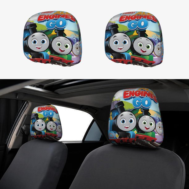 Thomas y sus Amigos Funda Protectora Universal para Reposacabezas de Coche, Funda Elástica para Reposacabezas de Asiento de Auto, Funda de Tela Antipolvo, Accesorios de Interior 2 Piezas