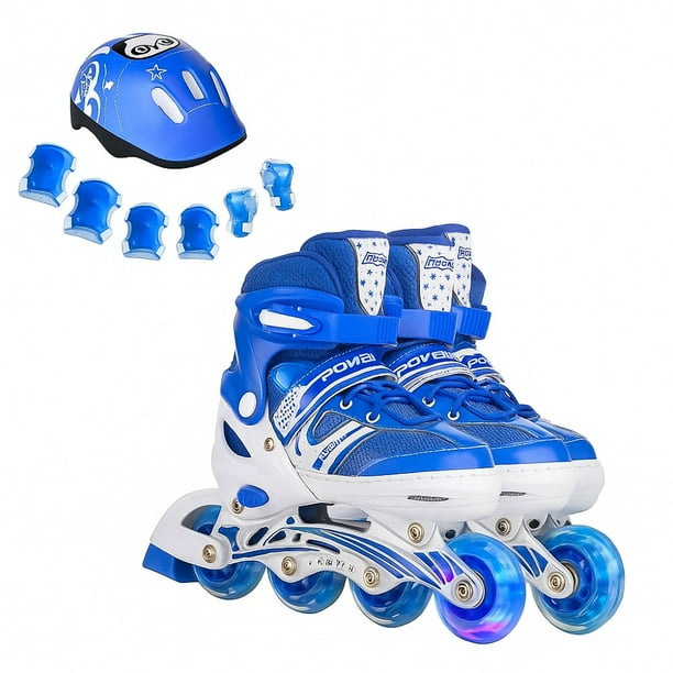 Patines Lineales Ajustables Con Luz+kit De Protección Niños