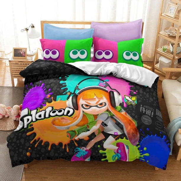 Popular Splatoon Game Printed Bedding Set 3d Cartoon Duvet Cover Set Pillow Case Twin Full Queen King Size Bed Linen Bed SetsBed Sheets