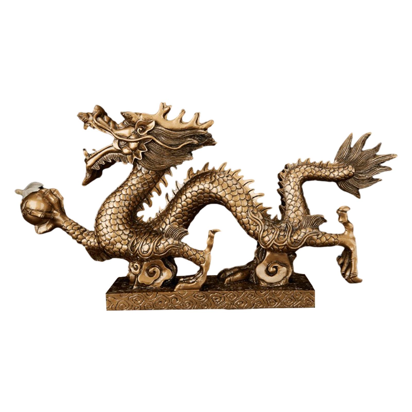 Magideal - Estatua China De Fengshui, Escultura De Dragón De Resina, Artesanías, Tesoros, Estatua De Fengshui, Figura De Dragón Para Dormitorio, Regalos De Año 23X45X12Cm Bronce