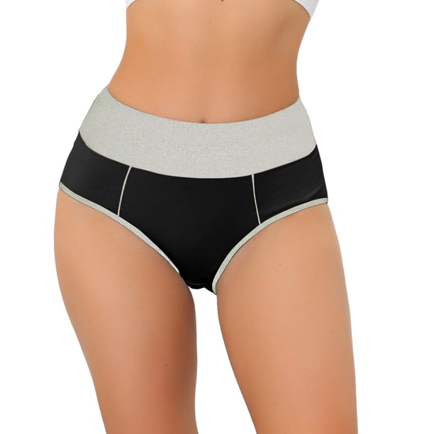 INSPIRE CHIC Ropa interior femenina de cintura alta con control de abdomen, braga de bloques de color negro M