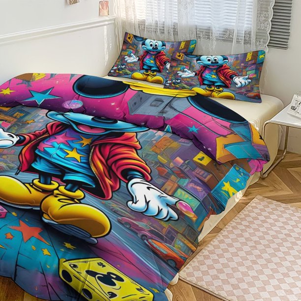 Mickey Print Bedding Set Pattern Duvet Cove Set 3 Pieces 1 Quilt Cover And 2 Pillowcases for Women Men Teens