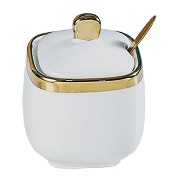 Azucarero de cerámica, recipiente para sal, caja moderna, caja de cocina, bote para condimentos, tarro para condimentos para encimera de cocina casera Cuadrado Blanco
