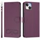 thumbnail image 2 of Funda de Cuero Tipo Billetera para Apple iPhone 15 Plus de 6.7", con Tarjetero, Pulsera, Soporte a Prueba de Golpes con Relieve de Patrón Feliz, Funda para Teléfono, Morado, For iPhone 15 Plus, 2 of 8