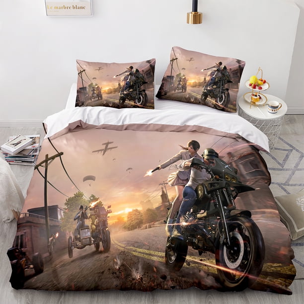 x1026 Bed SheetsPUBG Bedding Set Twin Full Size Game PUBG Bed Set Aldult Kid Bedroom Duvetcover Sets Men/women 3-Piece Bedding Set (1 Duvet Cover + 2 Pillow Shams) nj1026