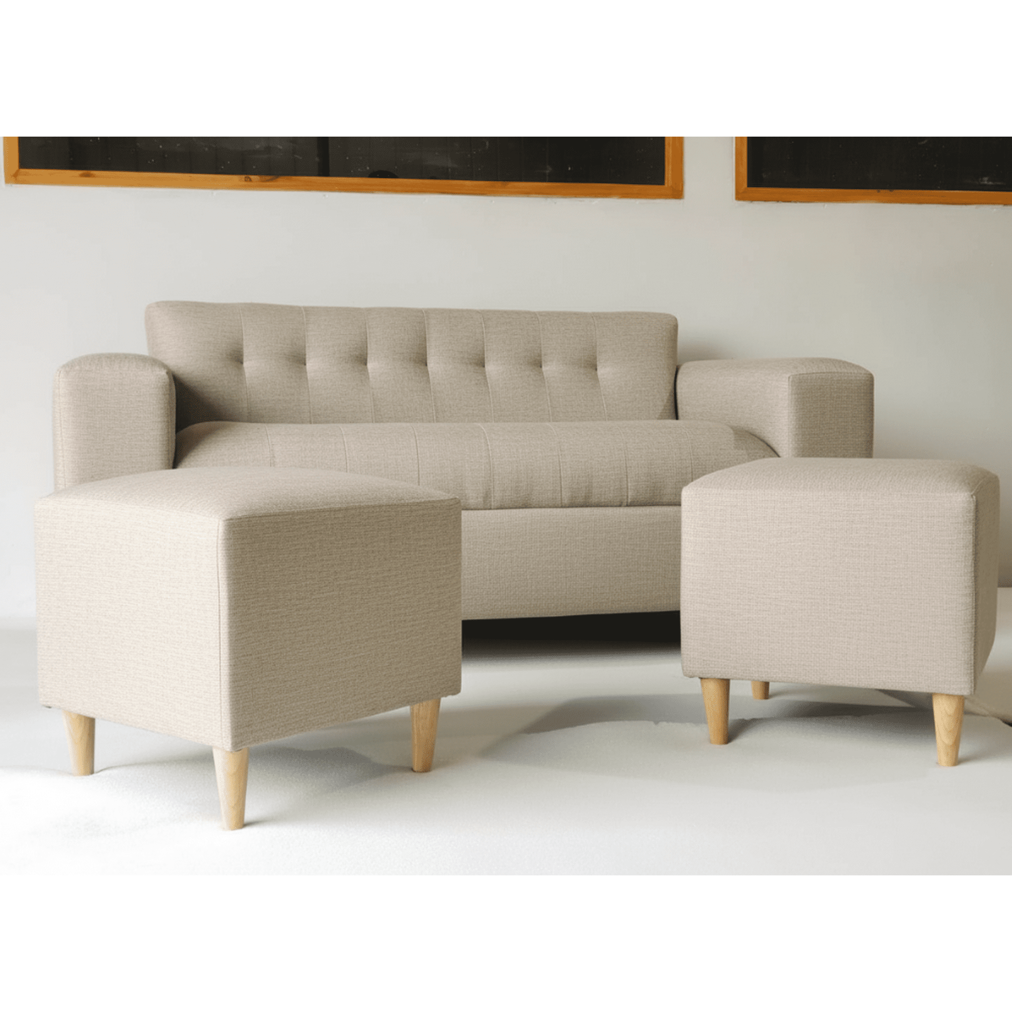 Muebles New - Sofa Dos Cuerpos Mas Dos Puff Beige Lino