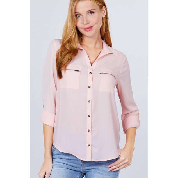 Blusa Tejida con Bolsillo y Detalle de Cremallera y Mangas Enrollables 3/4