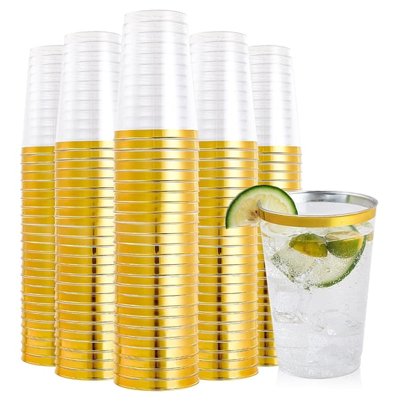Vasos de plástico FOCUSLINE de 12 onzas con borde dorado x200 para bodas