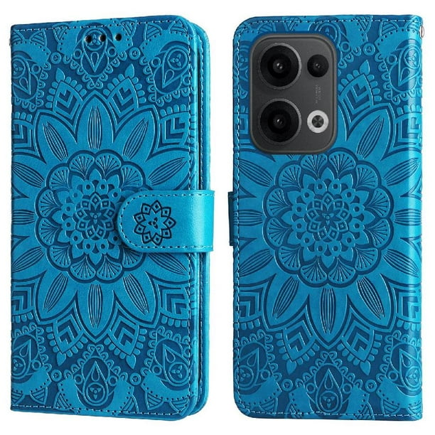 Funda tipo cartera FOXDOCK para OPPO Reno 14F 5G , diseño girasol en relieve, cuero PU, cierre magnético, soporte y tarjetero