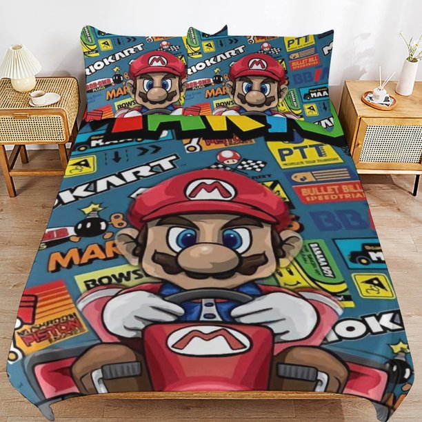 Super Mario 3-Piece Comforter Set for Bedroom Super Mario Bedding Set for Kids Adults Soft Microfiber Duvet Cover Set with Zipper Closure