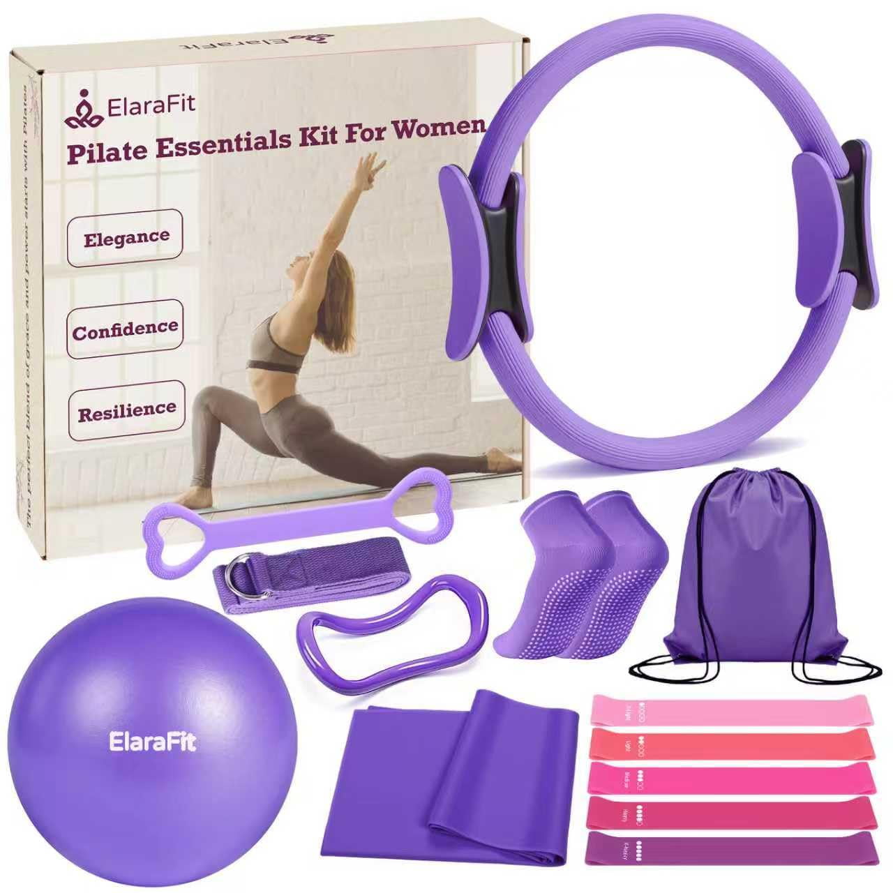 Kit De Pilates Elarafit Home Para Mujer Con Anillo, Pelota, Correas Y Acceso.
