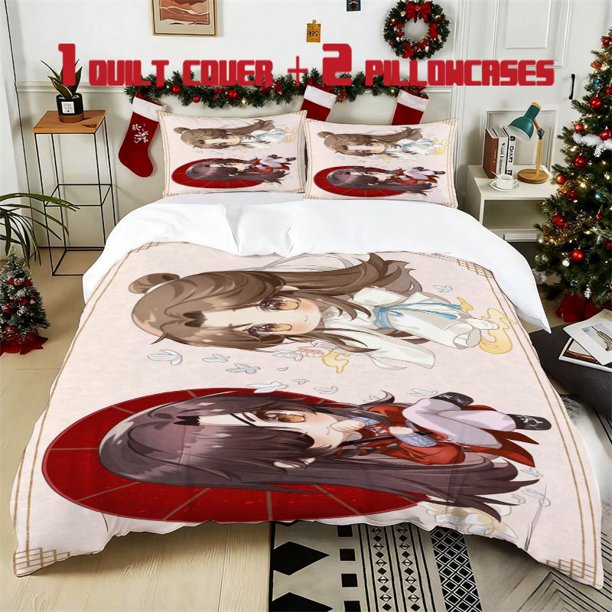 3pcs Tian Guan Ci Fu Q version Printed Bedding Set Soft Duvet Cover with 2 Pillowcases All Season Comfort