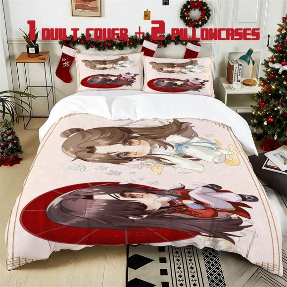 3pcs Tian Guan Ci Fu Q version Printed Bedding Set Soft Duvet Cover with 2 Pillowcases All Season Comfort