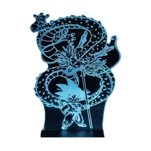 Lelumania - Lampara Ilusion 3D Shenlong Y Goku De 7 Colores, Base Touch