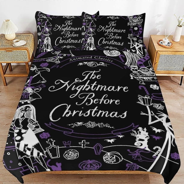 Juego de ropa de cama de Pesadilla antes de Navidad: funda nórdica, cómoda y ligera, juego de ropa de cama con diseño de dibujos animados, 3 piezas.