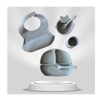 Kokoa World - Set Alimentación Bebé Silicona Gris 6 Piezas